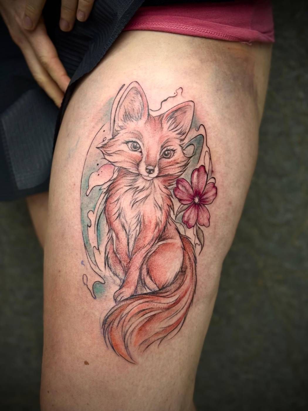 Farbiges Tattoo – roter Fuchs